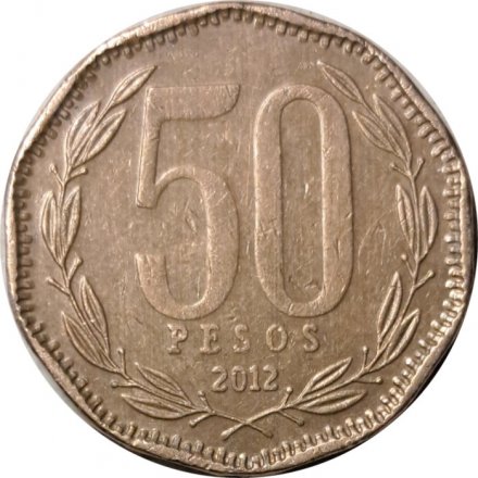 Чили 50 песо 2012 год - Бернардо О&#039;Хиггинс