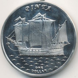 Монета Острова Гилберта (Кирибати) 1 доллар 2016 год - Парусник Пинта