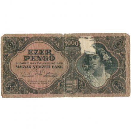 Венгрия 1000 пенгё 1945 год - G