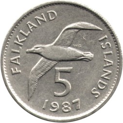 Фолклендские острова 5 пенсов 1987 год - Чернобровый альбатрос