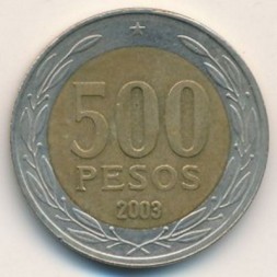 Монета Чили 500 песо 2003 год