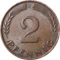 ФРГ 2 пфеннига 1963 год - G