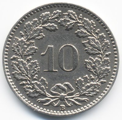 Швейцария 10 раппенов 1957 год