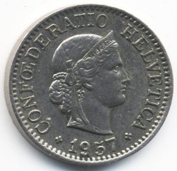 Швейцария 10 раппенов 1957 год