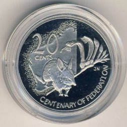 Австралия 20 центов 2001 год - 100-летие Федерации. Штат Западная Австралия