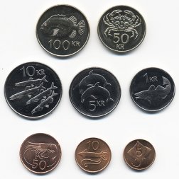 Набор из 8 монет Исландия 1981 - 2008 год - Морские обитатели