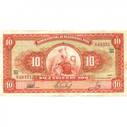 Перу 10 солей 1967 год - Символ Свободы. Герб - XF