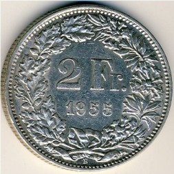 Швейцария 2 франка 1955 год