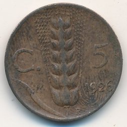 Италия 5 чентезимо 1926 год