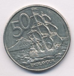 Новая Зеландия 50 центов 1988 год - Парусник «ENDEAVOUR»
