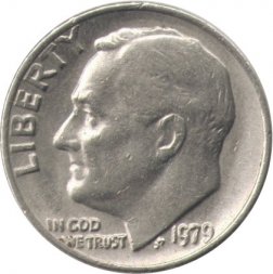 США 1 дайм (10 центов) 1979 год - Франклин Рузвельт (без отметки МД)