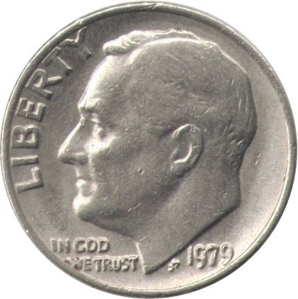 США 1 дайм (10 центов) 1979 год - Франклин Рузвельт (без отметки МД)