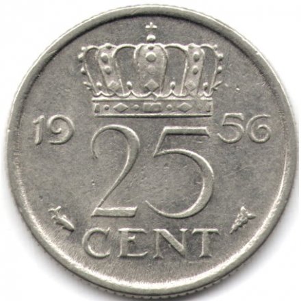 Нидерланды 25 центов 1956 год