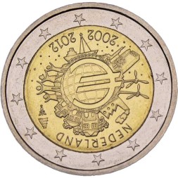 Нидерланды 2 евро 2012 год - 10 лет наличному обращению евро