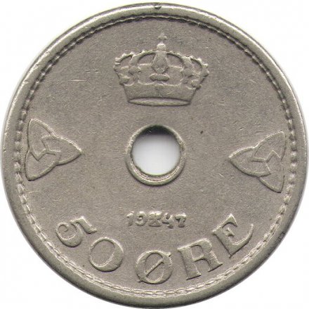 Норвегия 50 эре 1947 год - Король Хокон VII