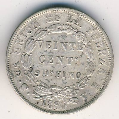 Боливия 20 сентаво 1880 год