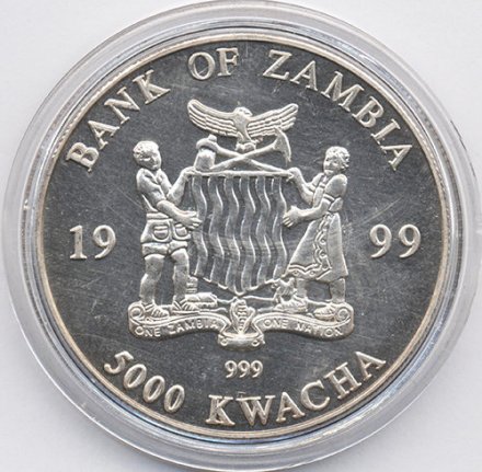 Замбия 5000 квача 1999 год - Слоны