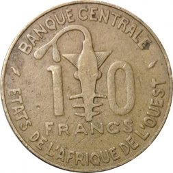 Западная Африка 10 франков 1977 год