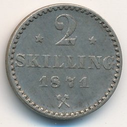 Норвегия 2 скиллинга 1871 год