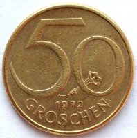 Монета Австрия 50 грошей 1972 год