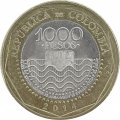 Колумбия 1000 песо 2014 год - Морская черепаха