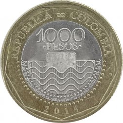 Колумбия 1000 песо 2014 год - Морская черепаха