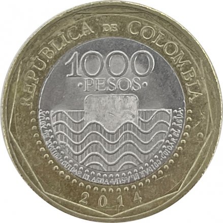 Колумбия 1000 песо 2014 год - Морская черепаха