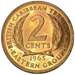 Монета Восточные Карибы 2 цента 1965 год
