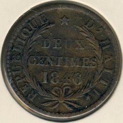 Гаити 2 сантима 1846 год