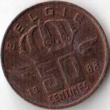 Бельгия 50 сантимов 1988 год BELGIE