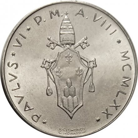 Ватикан 10 лир 1970 год Папа Павел VI