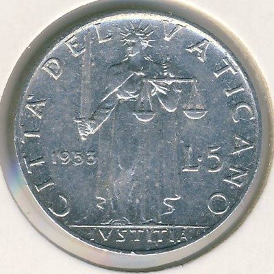 Ватикан 5 лир 1953 год - Папа Пий XII