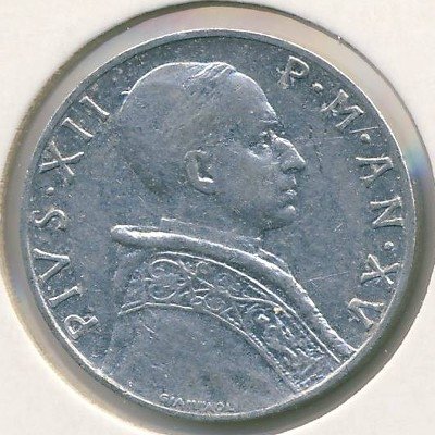 Ватикан 5 лир 1953 год - Папа Пий XII
