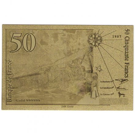 Сувенирная банкнота Франция 50 франков 1997 год (золотые) - UNC