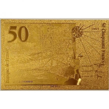Сувенирная банкнота Франция 50 франков 1997 год (золотые) - UNC