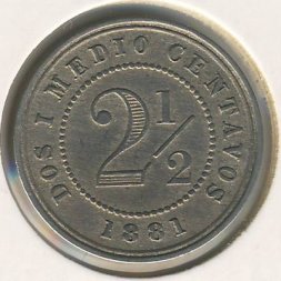 Колумбия 2 1/2 сентаво 1881 год