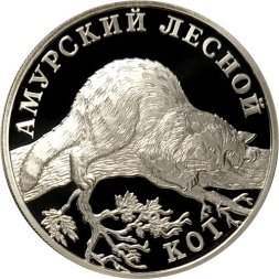 Россия 1 рубль 2004 год - Красная книга. Амурский лесной кот