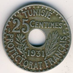 Тунис 25 сентим 1931 год