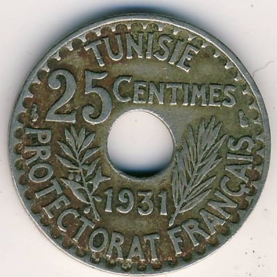 Тунис 25 сантимов 1931 год