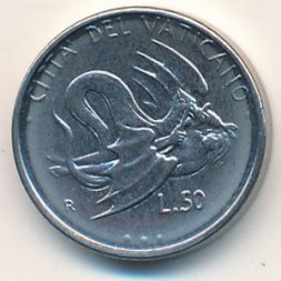 Ватикан 50 лир 1995 год Папа Иоанн Павел II