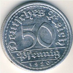 Веймарская республика 50 пфеннигов 1920 год (E)