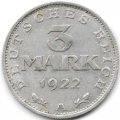 Веймарская республика 3 марки 1922 год (A)