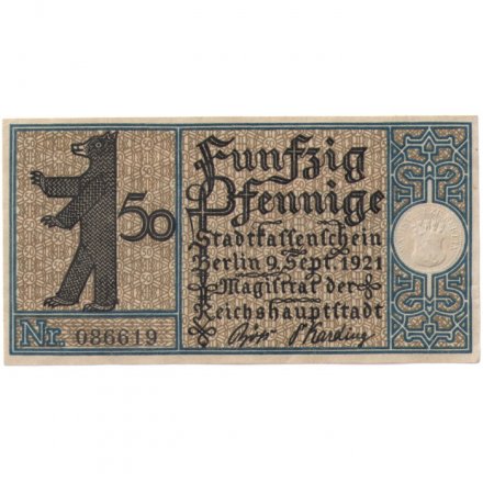 Германия (нотгельд) 50 пфеннигов 1921 год - Серия &quot;Районы Берлина&quot;. Охотничий замок Грюнвальд (вид 9) - UNC