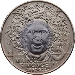Сан-Марино 5 евро 2017 год - 30 лет со дня рождения Марко Симончелли