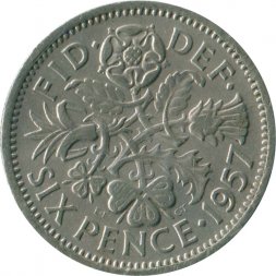 Великобритания 6 пенсов 1957 год