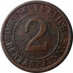 Веймарская республика 2 рейхспфеннига 1924 год (A)