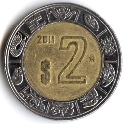 Монета Мексика 2 песо 2011 год - Хохлатый сокол