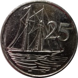 Каймановы острова 25 центов 2005 год - Парусник