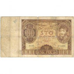 Польша 100 злотых 1934 год - Портрет Юзефа Понятовского - VG