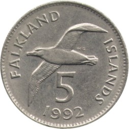 Фолклендские острова 5 пенсов 1992 год - Чернобровый альбатрос